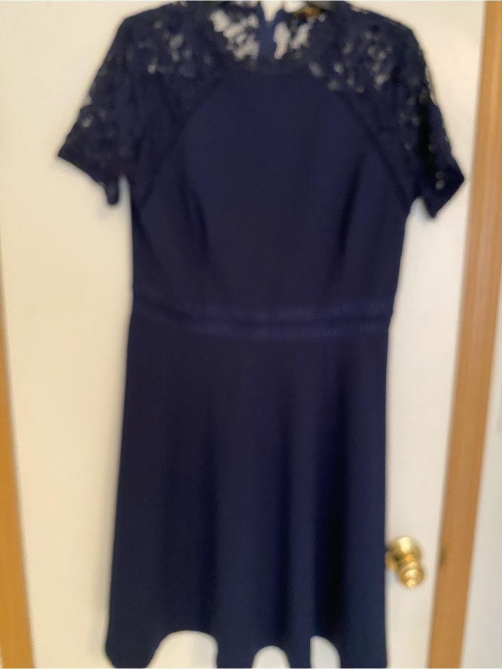 Women's Navy Lace Yoke Midi Dress